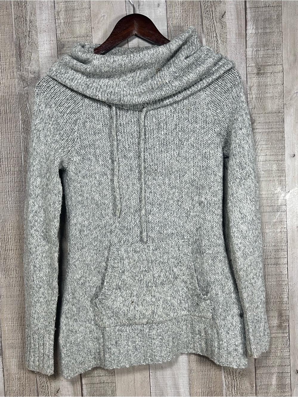 Eddie Bauer Funnel Neck Knit Sweater XS Kangaroo Pocket Cozy Pullover Cabincore